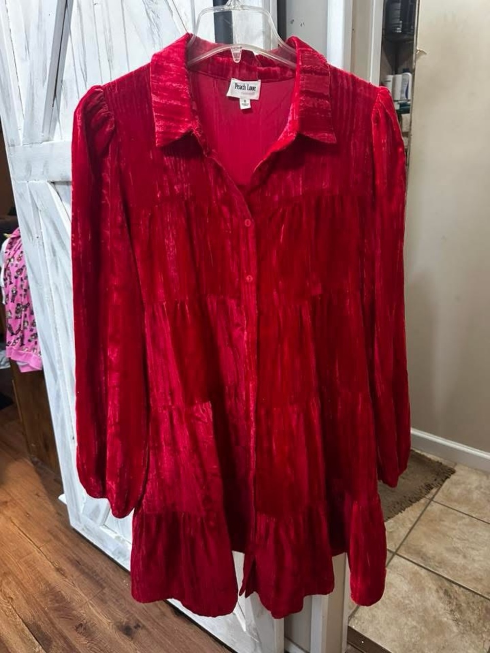 Peach Love Red Velvet Button Front Tunic